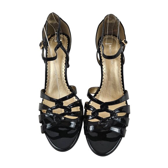 Naturalizer Sandals Women Size 8M Black Patent Leather Strappy Heeled Buckle - Picture 2 of 8